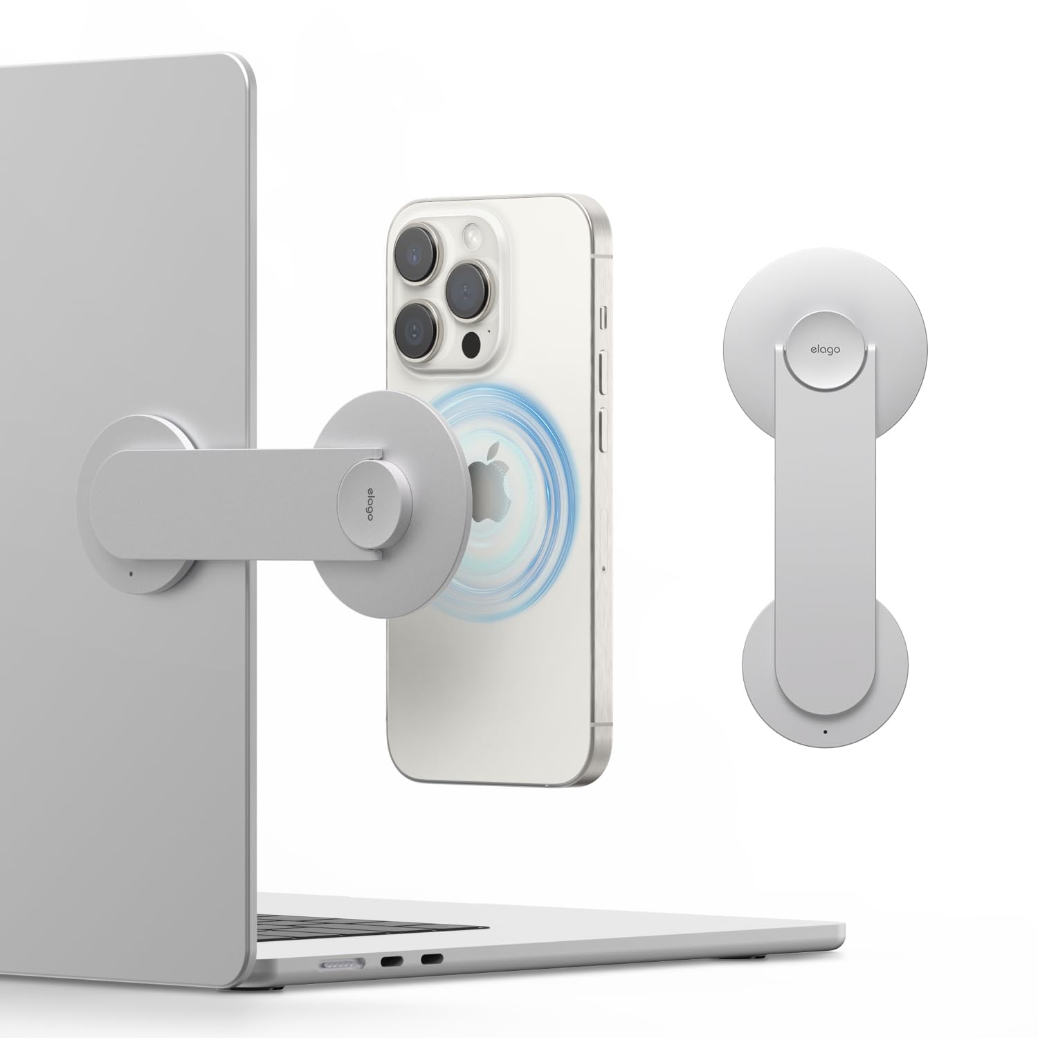 elago Magnetic Laptop Phone Holder Mount Compatible with MagSafe for iPhone 17, 16, 15, 14, 13, 12 Series, 180º Adjustable Side Mount Stand, Slim, Portable, Foldable, Compatible with MacBook