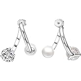 Airokiy Double Sided Pearl Earrings for Women Silver Plated Cubic Zirconia Studs Titanium Piercing Jewelry