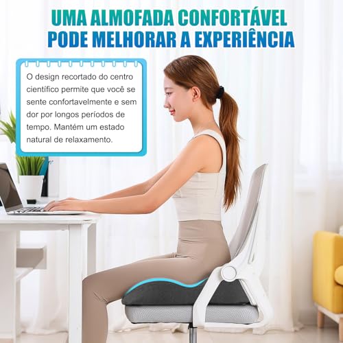 Almofada de Assento em Espuma de Memória – Design U Ergonômico, Distribui Peso e Conforto para Cadeira de Escritório/Carro, 43x42x9cm