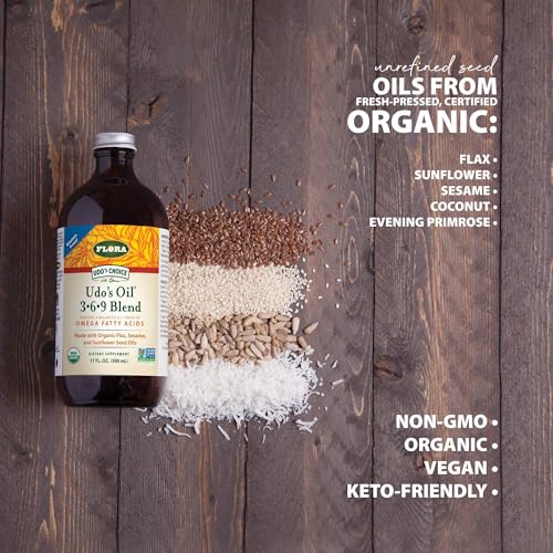 Flora Udo's Oil 3-6-9 Blend - Vegan Omega-3 & Omega-6 Oil - Contains Organic Coconut Oil, Flax Seed Oil & More - Keep Chilled - 17 fl. oz.