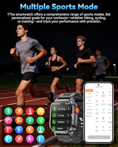 Military Smart Watches for Men, 2.01'' Smart Watch with 1000mAh Battery/Flashlight,Answer/Make Calls Smart Watch for Android and iPhone with SpO2/Heart Rate/Sleep/100+ Sport Modes, Fitness Tracker