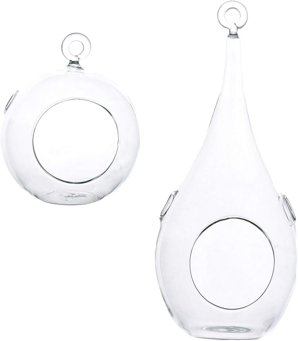 Glass Hanging Plant Terrarium Candle Holder Combo Set - 9" Teardrop and 4" Round, Great for DIY Projects, Air Plant Holders, Succulents