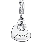 MiiFort 12 Months Cubic Zirconia Birthstone Heart Dangle Charm Compatible with Pandora Charms Bracelets