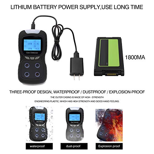 Gas Detector, Rechargeable Portable 4 in 1 Gas Clip 4-Gas Monitor Meter Tester Analyzer Sound Light Shock,2-Year Detector - Thumbnail 3