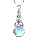 VONALA Celtic Knot Moonstone Necklace 925 Sterling Silver Celtic Motherhood Knot Pendant Necklace Moonstone Jewelry Gift for Women Mom