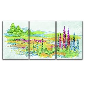 3 Panel Bright Color Watercolor Style Painting a...