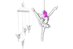 BANBERRY DESIGNS Lighted Ballerina Dancer Mobile Night Light - Pink LED Hanging Decoration - Ideal for Dance Enthusiasts - 8" to 16" high