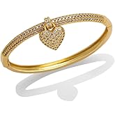 Sparkling CZ Heart Charm Bangle Bracelet for Women Gold Plated Full of Crystal Love Hearted Dangling Bangles Bracelets Dainty Valentine's Day Jewelry Gifts for Her Bride
