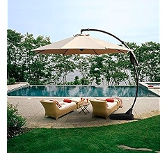 Amazon Com Grand Patio Outdoor 11 Ft Offset Umbrella With Base Included Curved And Cantilevered Aluminum Brick Red Garden Outdoor