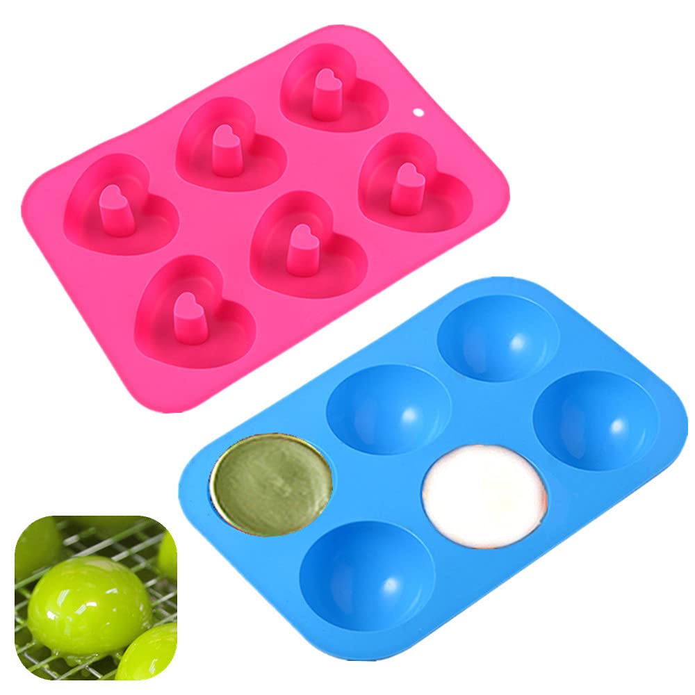Silicone Mould Semi-Sphere, Medium, 66 mm+ Chocolate Dessert Mould 6 Cavity Heart Shaped Donut Mold, for Baking Dome Cake Candy Jelly Chocolate Bomb Mousse Desserts