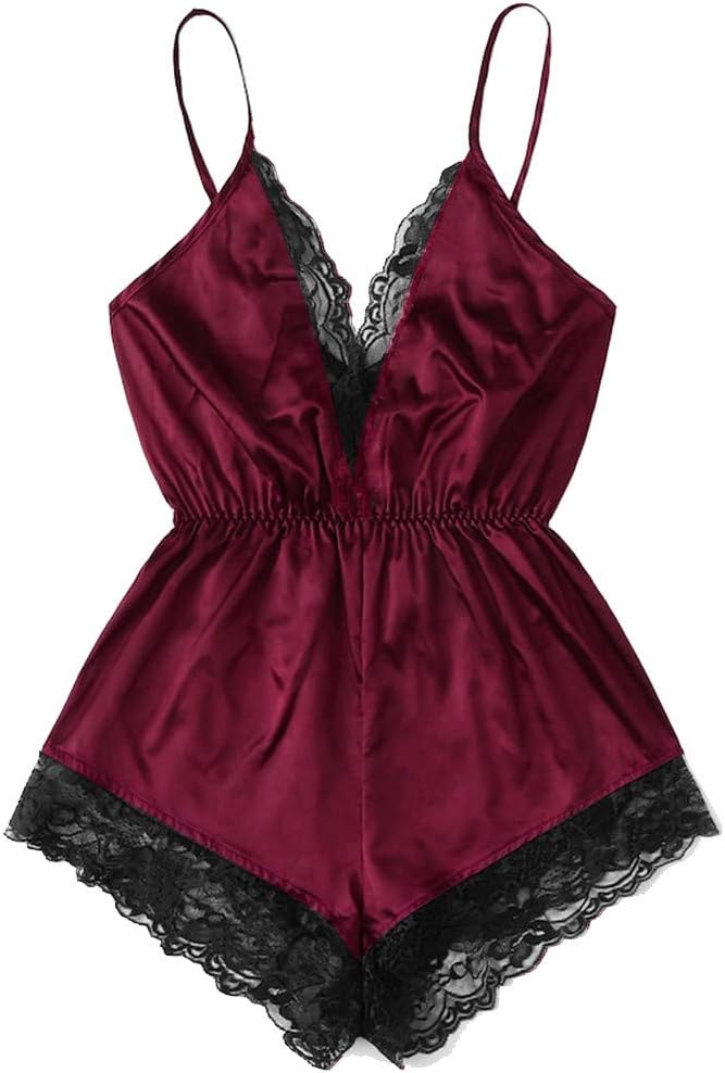 Coverhome Women Sexy Silk Lace Lingerie Sleepwear, Women'S Sexy Nightwear Satin Slip Silk Sleepwear Lace Chemise Sleep Satin Sleepwear Pajama Underwear Nightdress