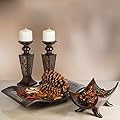 Creative Scents Schonwerk Pillar Candle Holder Set of 2- Crackled Mosaic Design- Functional Table Decorations- Centerpieces for Dining/Living Room- Best Wedding Gift (Walnut)