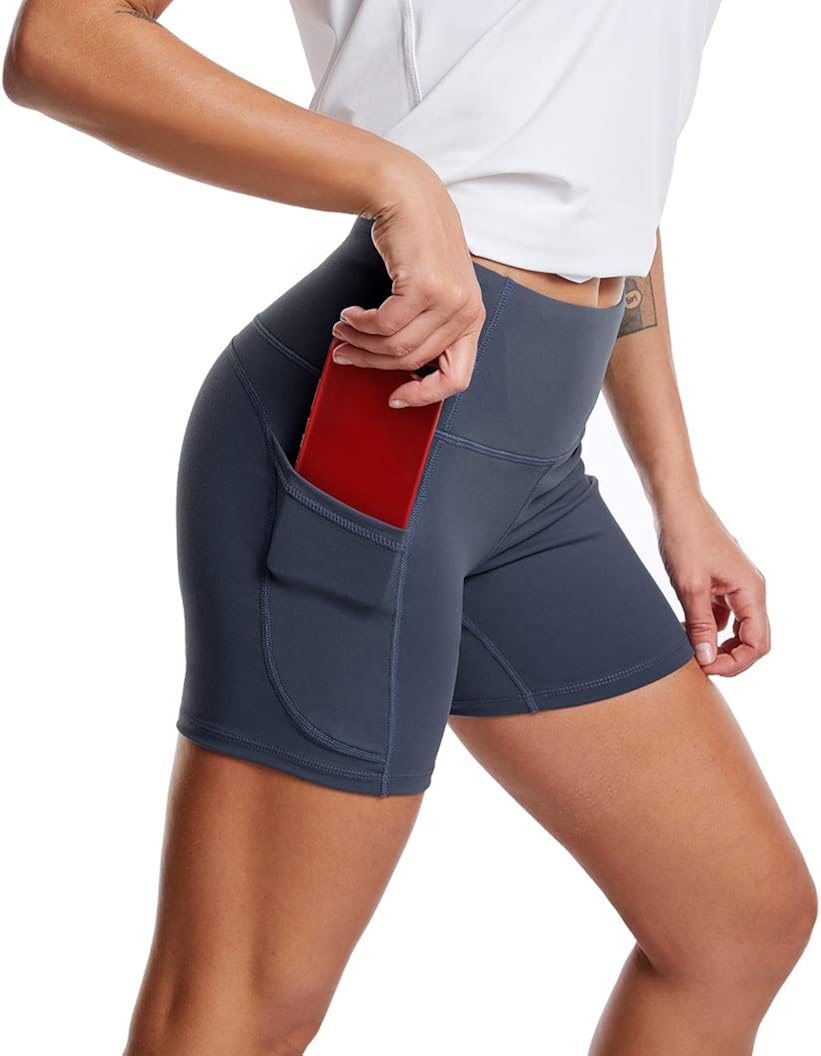 THE GYM PEOPLE High Waist Yoga Shorts for Women Tummy Control Fitness Athletic Workout Running Shorts with Deep Pockets: Clothing