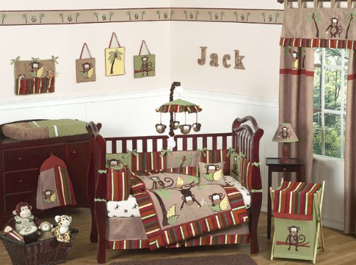 Monkey Animal Jungle Safari Baby Boy Bedding 9pc Boys Crib Set
