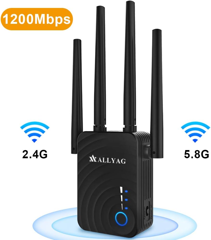 ALLYAG WiFi Extenders Signal Booster | 1200Mbps Routers for Wireless Internet | 4 WiFi Antenna 360 Full Coverage Network, 2.4&5GHz Dual Band WiFi Repeater Range Extender | Compatible with Smart Home