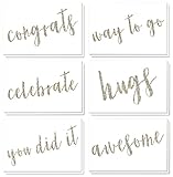 36 Pack All Occasion Sentiments Glitter Greeting Cards, 6 Assorted Congrats, You Did It, Celebrate, Hugs, Awesome, Hugs Designs, Bulk Box Set Variety Assortment, Envelopes Included, 4 x 6 Inches