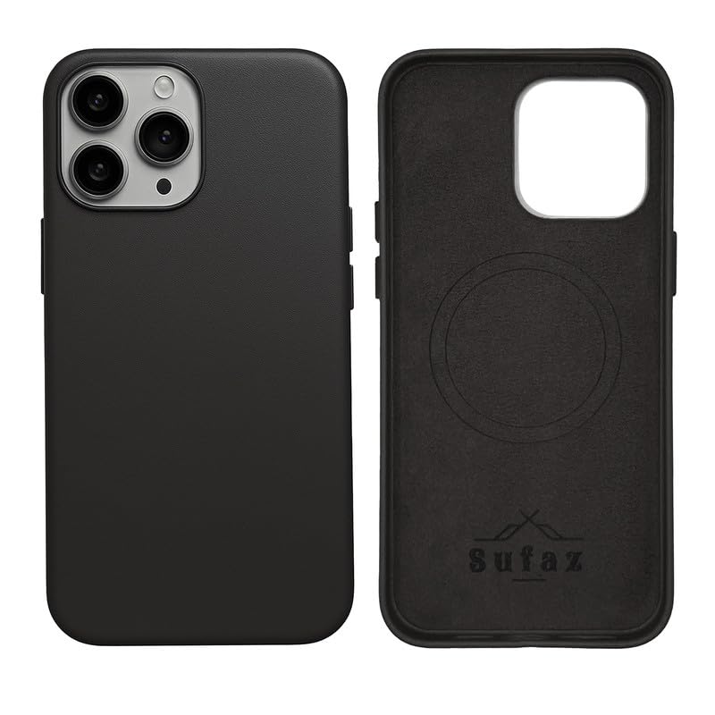 Photo 1 of SUFAZ Genuine Leather Case for iPhone 14 Pro Max – Magnetic Charging Ready, Full-Grain Leather, Slim & Shock-Resistant – Black