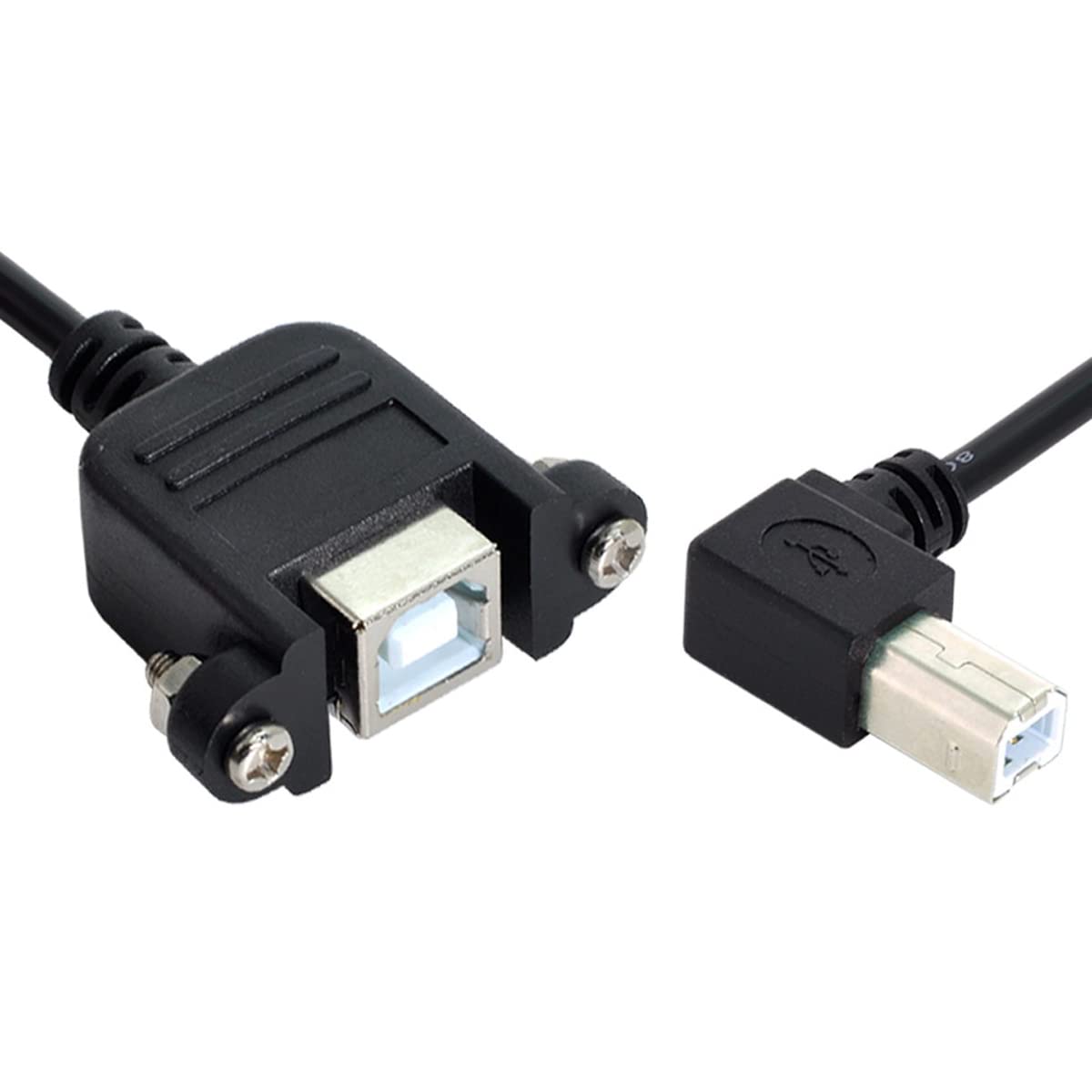 CY USB Type-B Male to Female Extension Cable 50cm Right Angled 90 Degree with Screws Panel Mount for Printer Scanner Disk