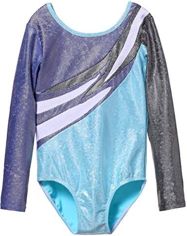 MeccEos Gymnastics Leotards for Girls Long Sleeves Leotards Blue Dancewear 4-14 Years
