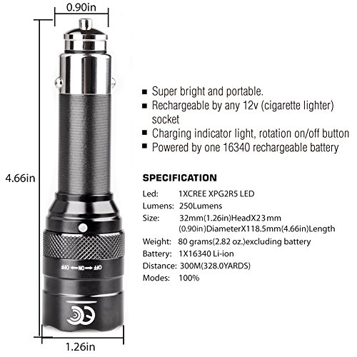 Rechargeable led car cigarette lighter torch flashlight