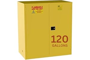 Jamco 120 Gallon Flammable Safety Cabinet, Steel Flammable Storage Cabinet with Lockable Manual Closing Doors, Non Forkliftable, 59" x 34" x 65", Yellow