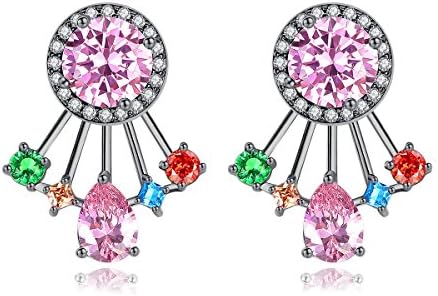EZreal Bridal Korean Jewelry Pink Zircon Front Back Double Sided Stud Earrings Ear Jacket Piercing Earing