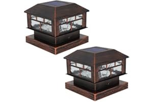 POWGDLT Solar Post Lights Outdoor, 20LM Fence Post Cap Lights, Waterproof, 2 Light Modes, Fit 3.5x3.5in 4x4in 5x5in Wooden Post, Solar Power Deck Lights for Garden Deck Patio Decoration(Bronze 2Pack)
