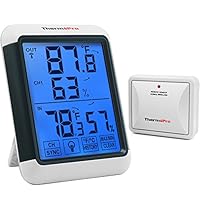 ThermoPro TP65A Indoor Outdoor Thermometer Digital Wireless Hygrometer Temperature and Humidity Monitor with Jumbo Backlight Touchscreen and Cold-Resistant Outdoor Thermometers, 200ft/60m Range