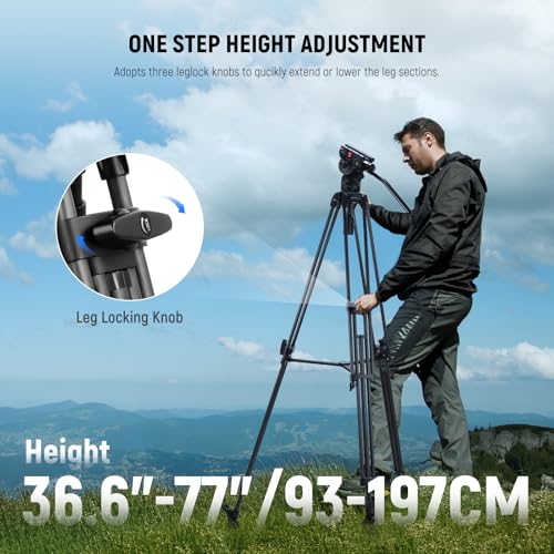 NEEWER LL34 78" Carbon Fiber Camera Video Tripod Quick Release 1 Step Adjustable Damping Fluid Head, 2 Mode QR Plate, Compatible with DJI RS 501PL, Max 22lb
