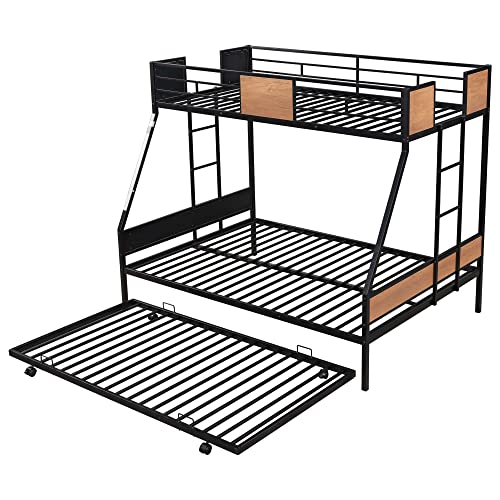 Olela Twin Over Full Metal Bunk Beds with Trundle Bed,Heavy Duty Metal