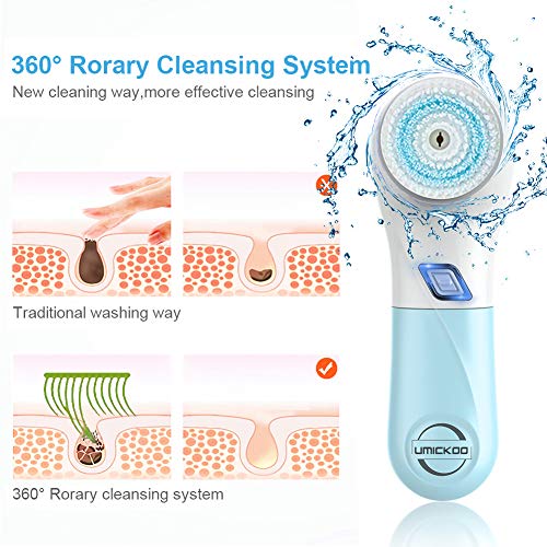 Facial Cleansing Brush with 5 Face Brush Heads,UMICKOO Waterproof Spin Cleansing System and Gentle Exfoliating for All Skin Types with Travel Case