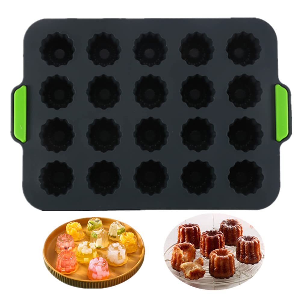 KeepingcooX® 20 Cavity Jelly Mold Gourmet Style Cannele Bordelais Mould, Mini Muffin Tin, Silicone Baking Mold for 20 canelés, Cold and Heat-Resistant, Non-Stick Cupcake Form, Random Color