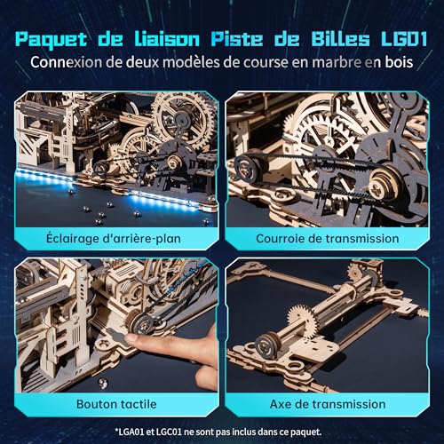 ROBOTIME LGC01+LGA01+LG01 3-in-1 3-in-1 Wooden Wooden Puzzle Model Building for Adults, LED Mechanical Model Gift Man, LGX02 (=LGC01+LGA01+LG01)