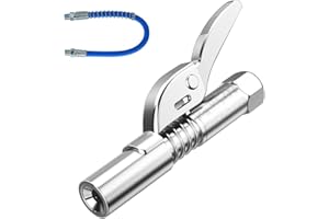 ELETON Grease Gun Coupler with 12" Spring Flex Hose, Heavy Duty Grease Fitting 1/8" NPT Fits All Grease Gun Tips (1pc)