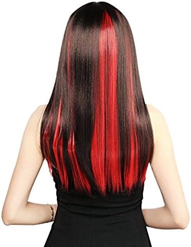 10pcs Colored Highlight Synthetic Clip in Hair Extensions 20-22" Straight Fashion Hairpieces for Party Highlights Multi-Color (#Red)