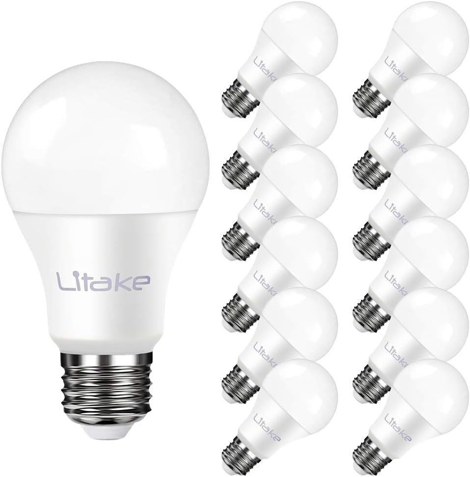 Litake A19 LED Light Bulbs 100 Watt Equivalent,Soft White 2700K,1100 Lumens,120-240V,E26 Medium Screw Base LED Household Bulbs,No Flicker, CRI 80+, 12 Packs
