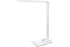 GLITI LED Table Lamp, White Simple Table Lamp, 5 Light Colors, 6 Brightness Levels, Strobe Free Lighting, Eye Protecting Table Lamp for Nail Art, Arts & Crafts, Painting, Baby Sleeping