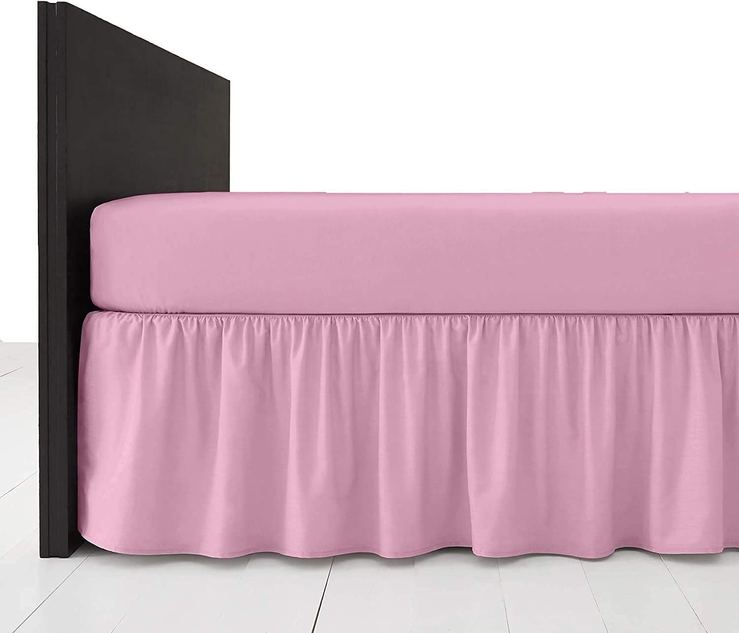 British Home Bedding - Plain Polycotton Extra Deep Frilled Bed Base Valance Sheet (Pink, Double)