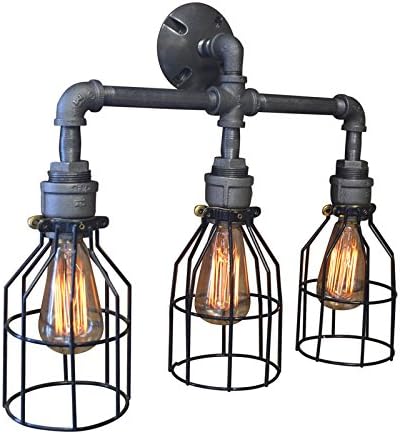 West Ninth Vintage Triple Socket Bathroom Vanity Iron Pipe Light with Cages
