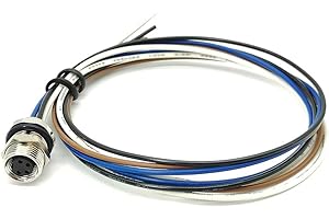 Elecbee M8 Cable Connector Circular Wateproof Straight Panel Mount Socket with 50CM 24AWG Cable (4 Pin A Coding Female Front Mount)