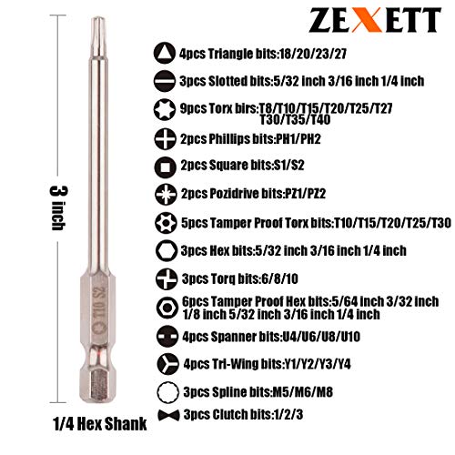 image for ZEXETT Screwdriver Bit Set, 55 PCS Extra Long Security Power Bit Set M