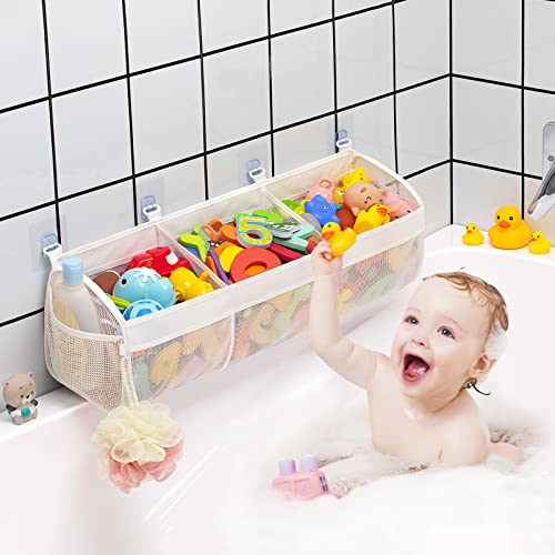 Austion Original 3 Compartment Horizontal Large Openings Bath Toy Organizer for Tub, Capacity Upgrade Bath Toy Storage and Holder, Bathtub Toy Holder for Easy Access and Sorting of Toys.