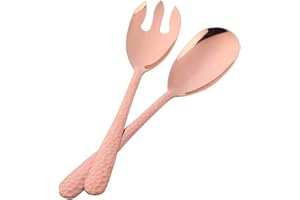 Bisda Salad Spoon and Fork Set, 12 Inch Stainless Steel Salad Server, Rose Gold Large Long Serving Utensils,Pack of 2