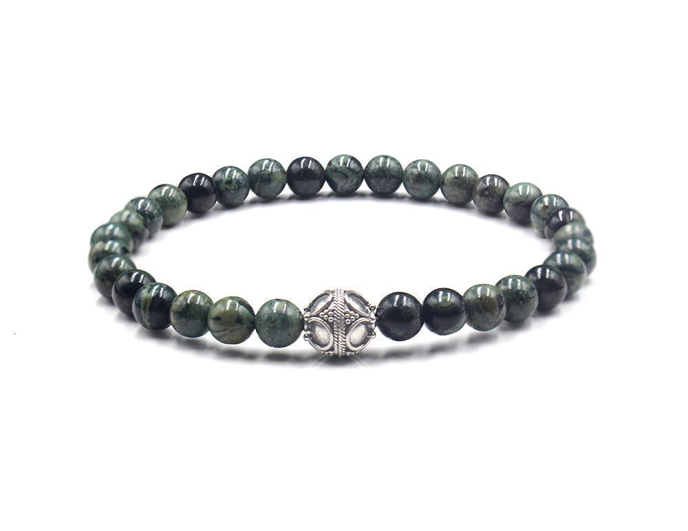Dark Green Jade and Sterling Silver Bracelet, Nephrite Jade