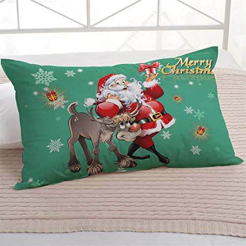 Oliven Christmas Pillowcases King Size Set of 2,Green Christmas Santa Elk Pillow Cases King Size Christmas Home Decor
