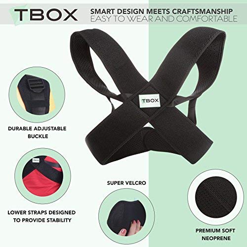 T-Box Posture Corrector for Women & Men - Medical Upper Back, Clavicle, Shoulder Support Brace - Figure 8 Design Improves Bad Posture, Hunchback, Thoracic Kyphosis, Forward Head, Back Pain Relief - R