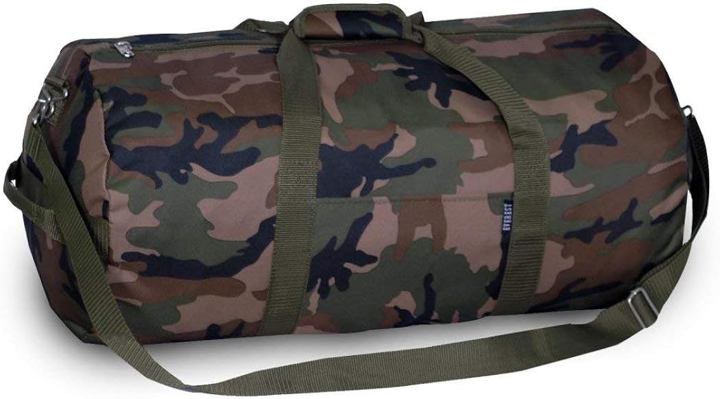 DH Dark Green Tan Brown Black Camouflage Army Print Theme School Gym Duffel Bag, Boys All Over Multi Camo Hunters Hunting Themed Sleepover Travel Duffle : Clothing