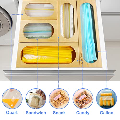 SIMOEFFI Ziplock Bag Organizer for Kitchen Drawer, Bamboo Bag Storage