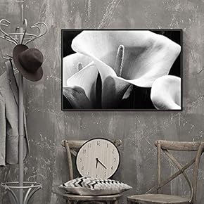 Floating Framed Canvas Wall Art for Living Room, Bedroom Black Flower Canvas Prints for Home Decoration Ready to Hang - 16x24 inches
