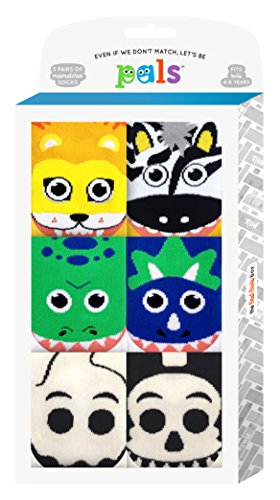 Best Buds Mismatched Socks Kids Box - T-Rex and Triceratops Dinosaurs, Ghost and Skeleton (Glow in the Dark), Lion and Zebra Ages 4-8